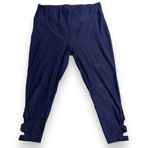 Apana Womens Leggings Athletic Workout Yoga Stretch Cutout Leg Pull On Blue 2X